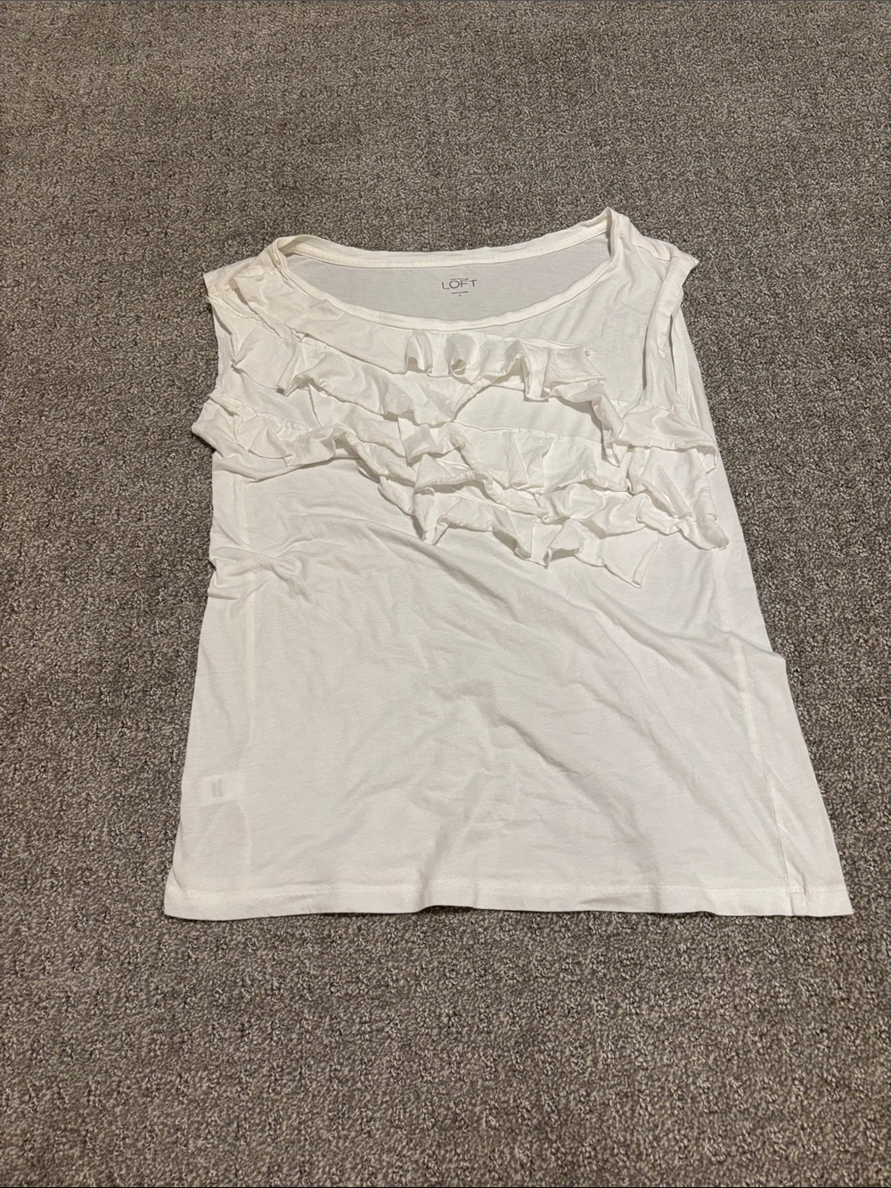 LOFT Cream Ruffle Sleeveless Tank